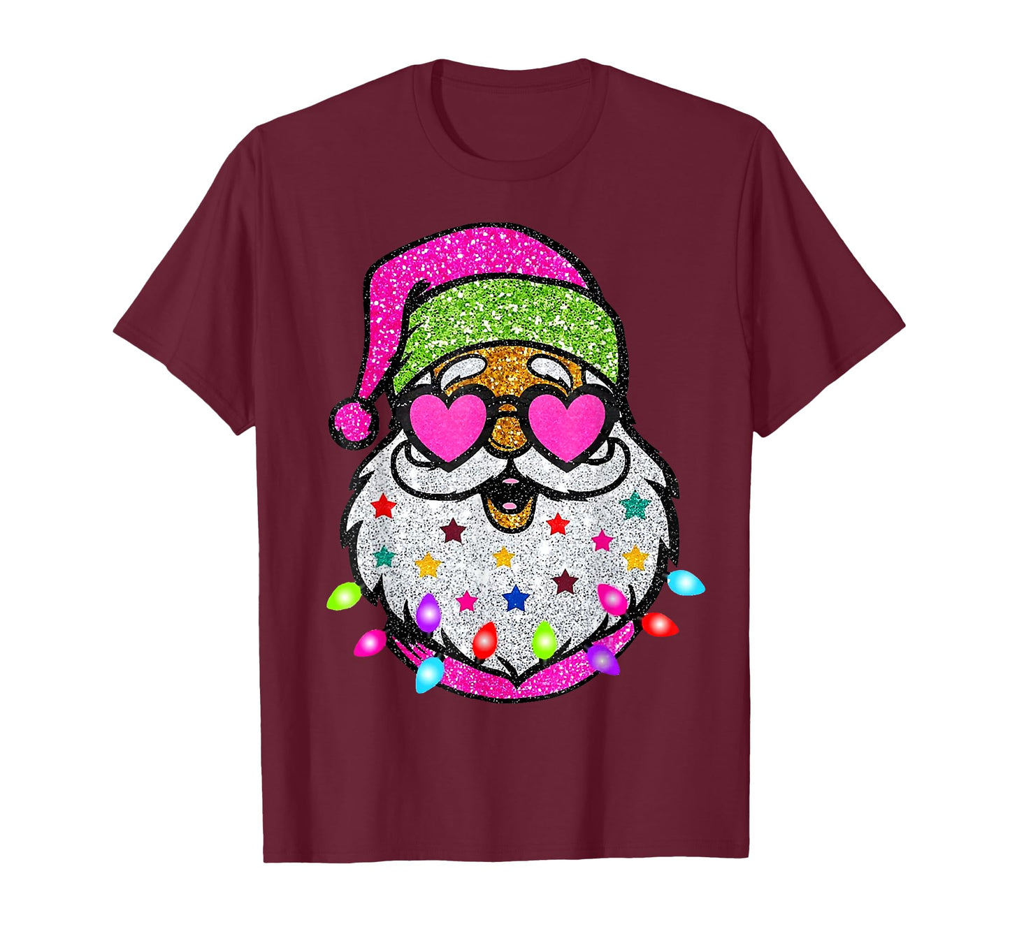 Cute Santa With Sunglasses Christmas Lights Pink Santa T-Shirt