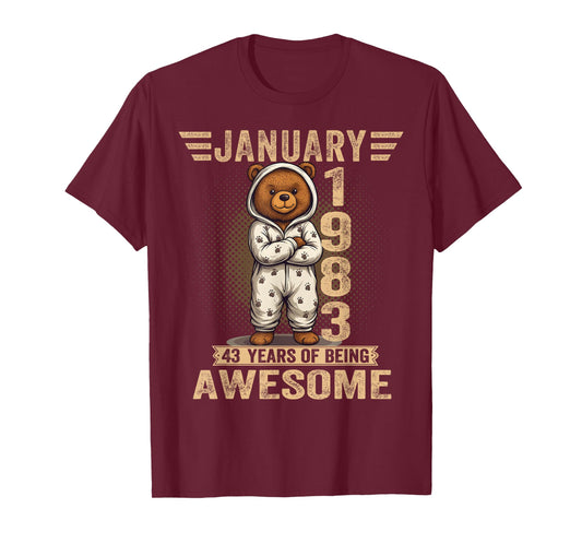 43 Year Old January 1983 Teddy Bear 43th Birthday Women T-Shirt