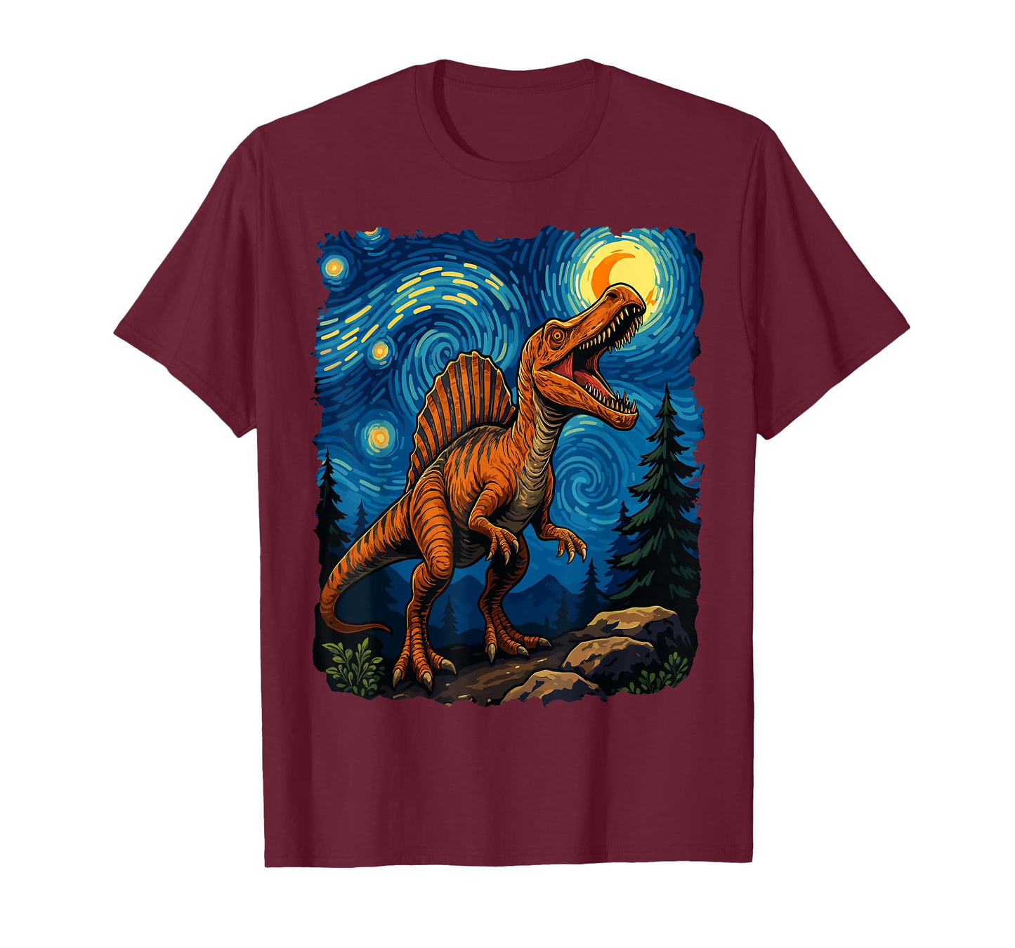 Spinosaurus Dinosaur Prehistoric Starry Night Van Gogh Dino T-Shirt