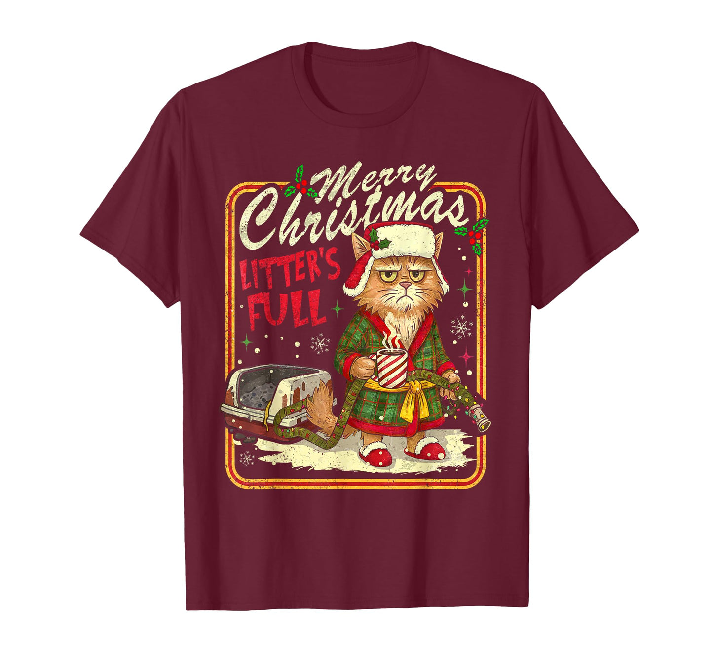 Merry Christmas Litter’s Full Funny Cat Holiday Tee T-Shirt