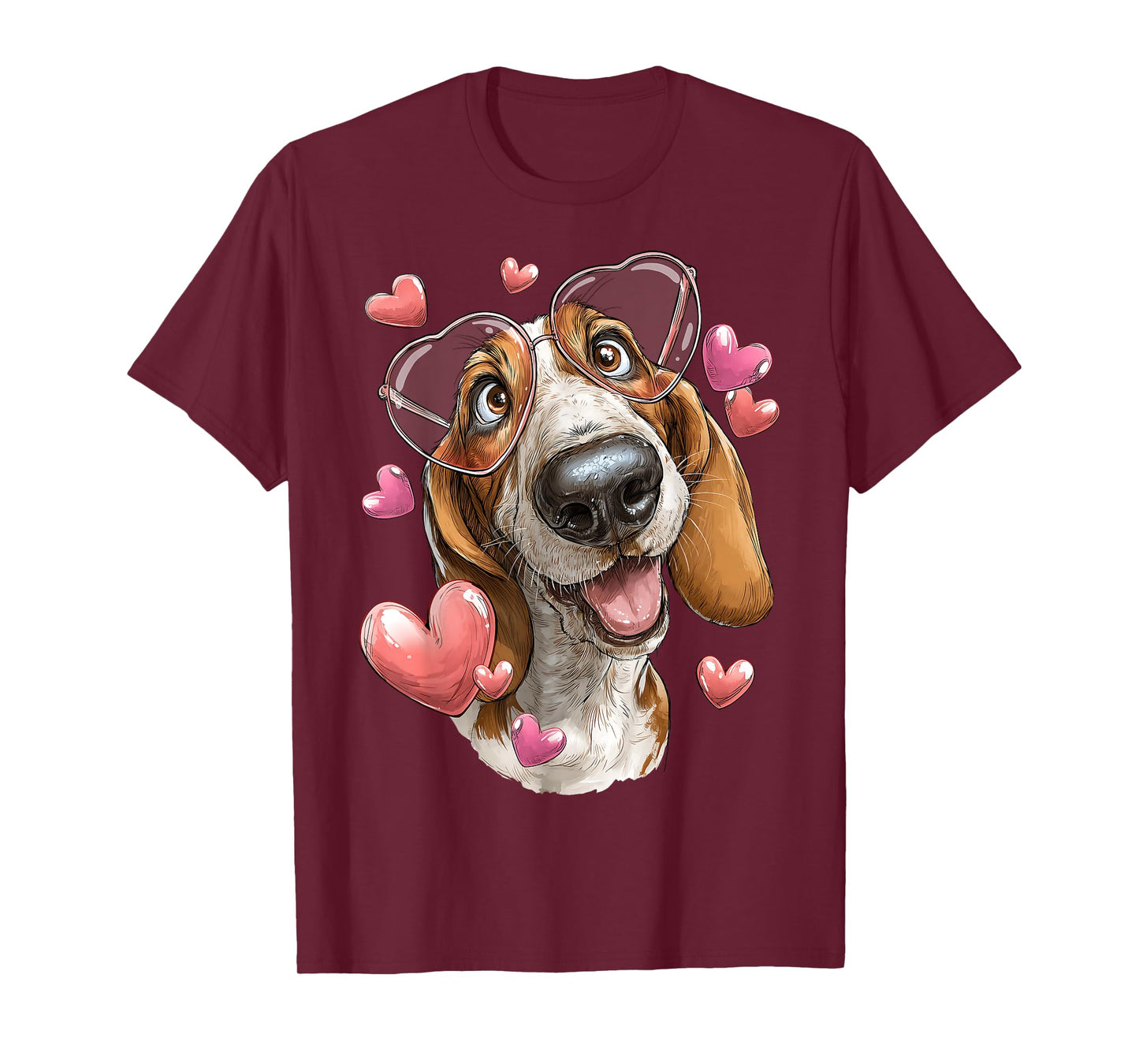 Basset Hound Dog Valentine's Day Heart Sunglasses T-Shirt