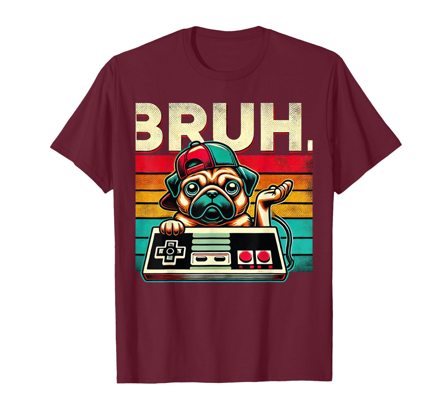 Bruh Retro Vintage 80s Gaming Pug BRUH Funny Gamer Bruh Dog Men Women Kids T-Shirt