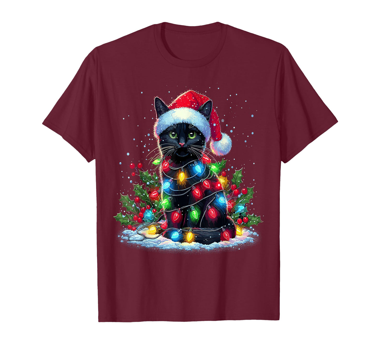 Black Cat Christmas Santa Hat Funny Meowy Cats T-Shirt