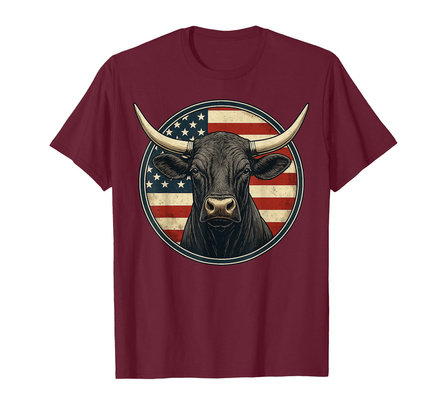 Cowboy Rodeo Bull Distressed American Flag Western T-Shirt