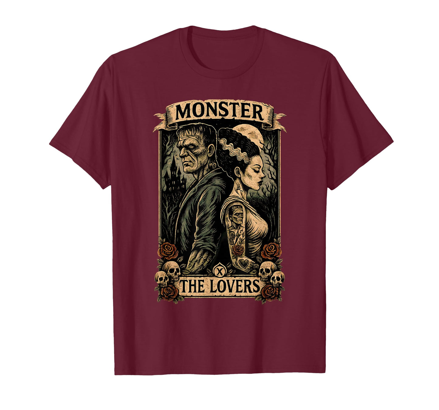 The Monster Frankenstein and Bride The Lovers Tarot Card T-Shirt