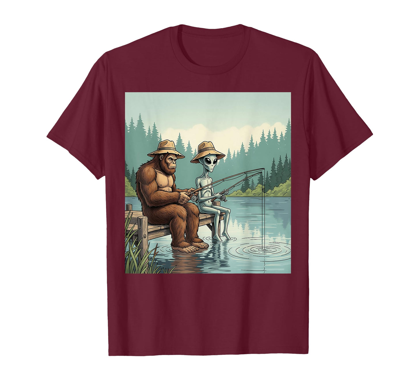 Alien Bigfoot Fishing Sasquatch Fishing Fisherman Men Boys T-Shirt