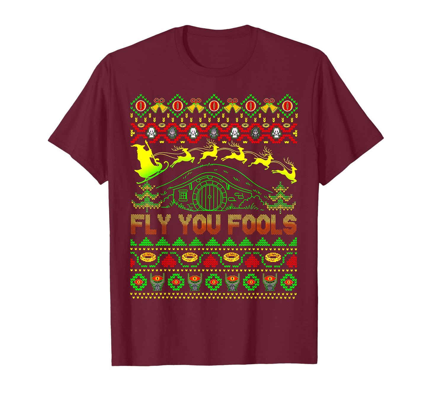 Fly You Fools Wizard Santa Sleigh Reindeer Christmas T-Shirt