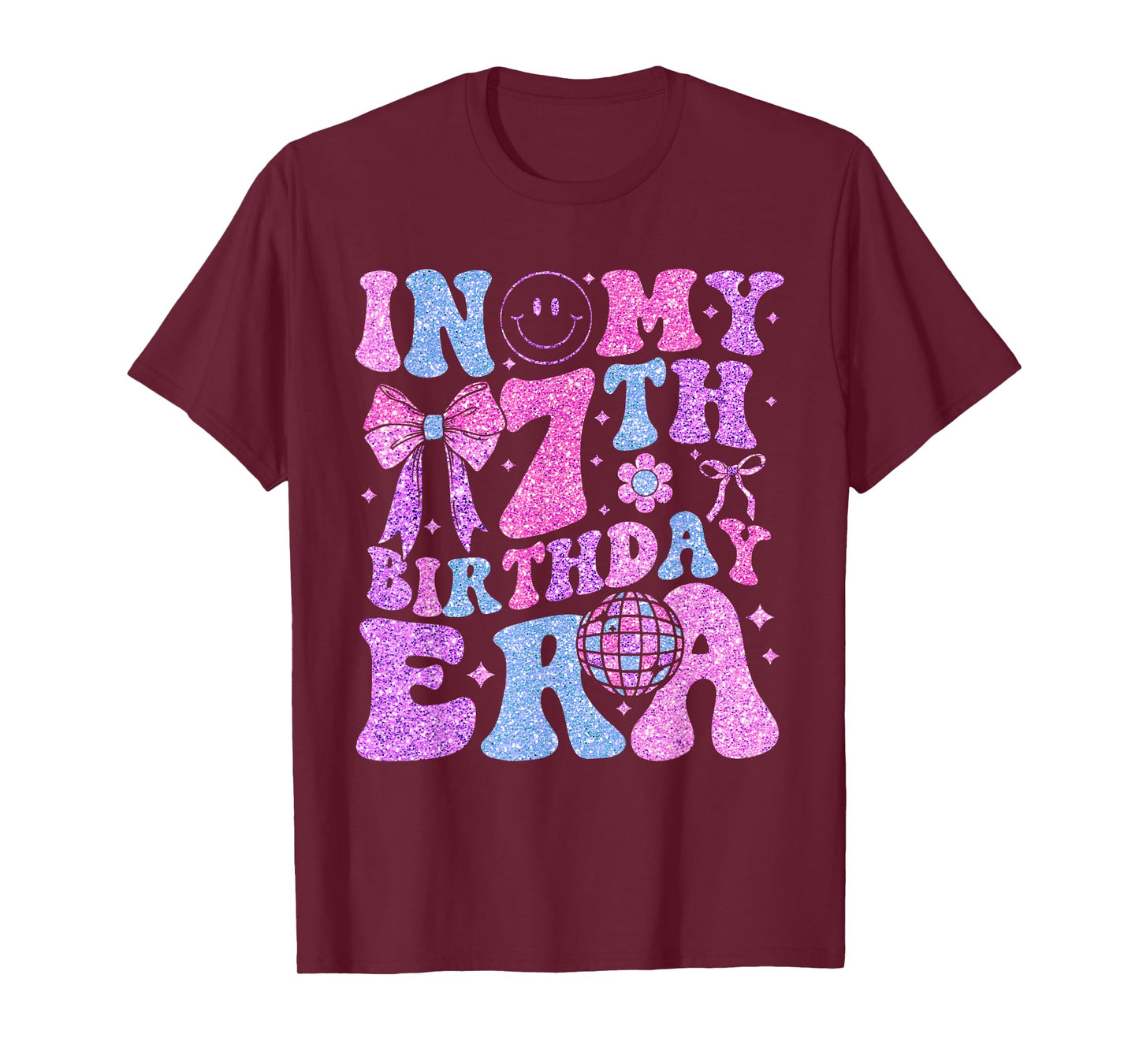 In My 7th Birthday Era Girl 7 Year Old Coquette Bow T-Shirt