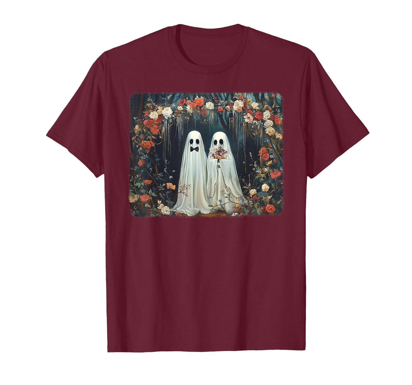 Halloween Floral Ghost Just Married Wedding Groom Bride T-Shirt