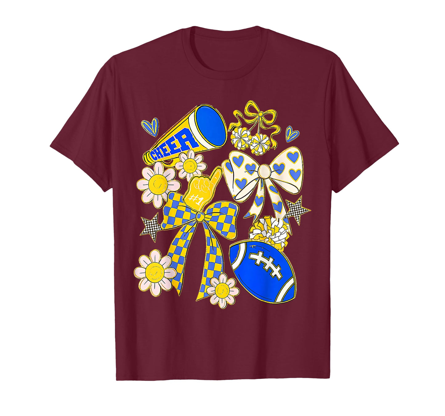 Blue Gold Cheerleader Game Day Football Cheer Mom Mama T-Shirt