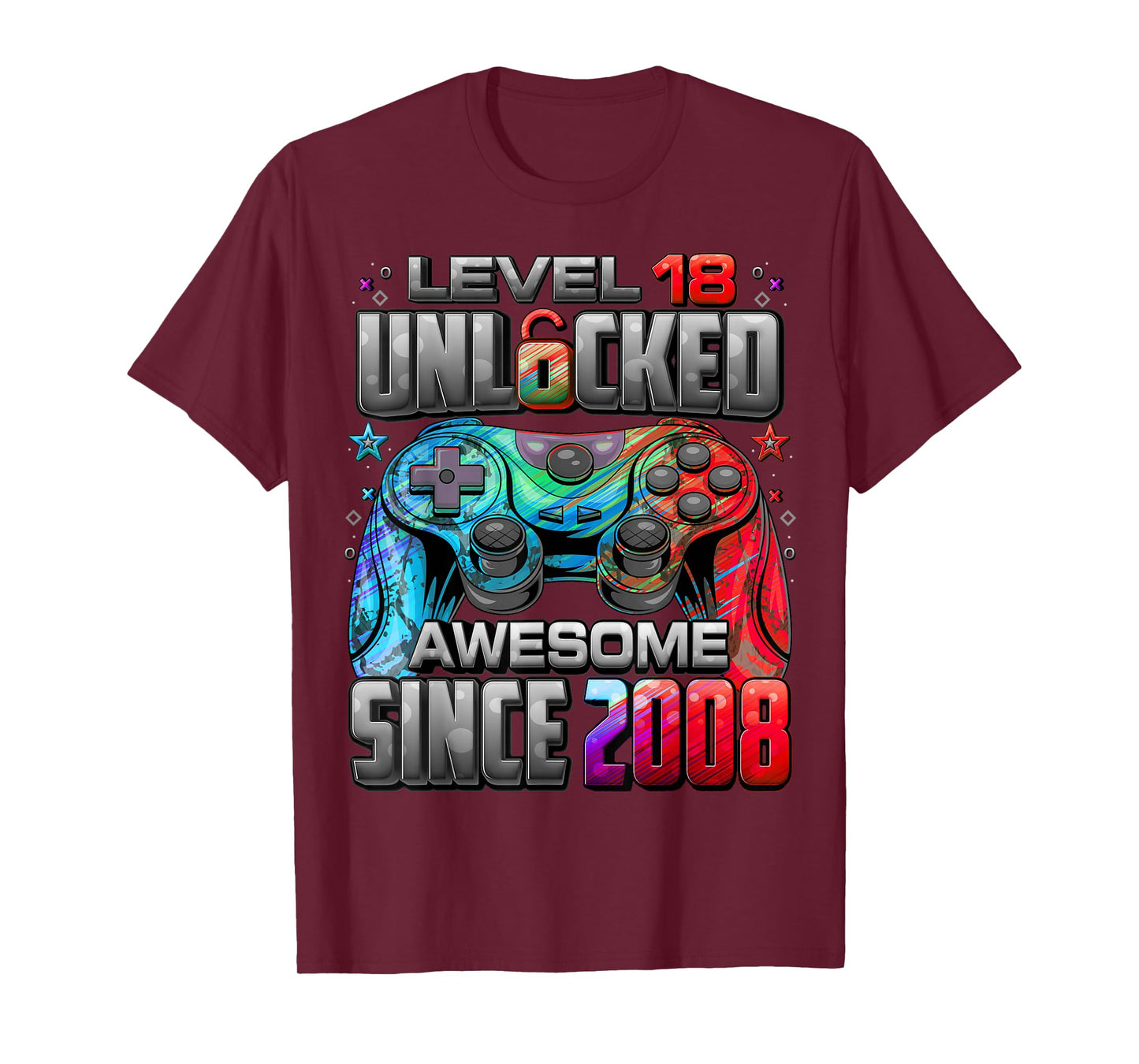 Level 18 Unlocked Awesome Since 2008 18th Birthday Gaming T-Shirt