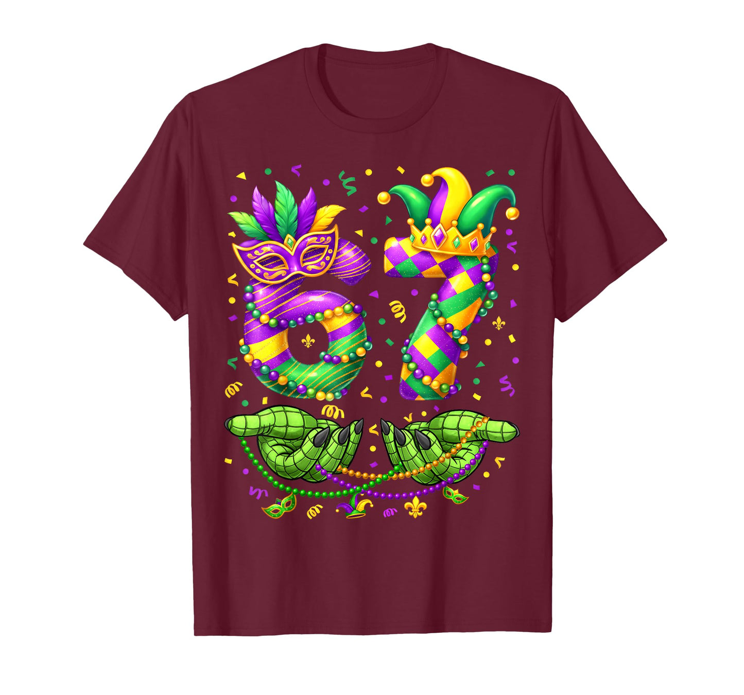 67 Mardi Gras Alligator 6 7 Beads Mask Party Six Seven Meme T-Shirt