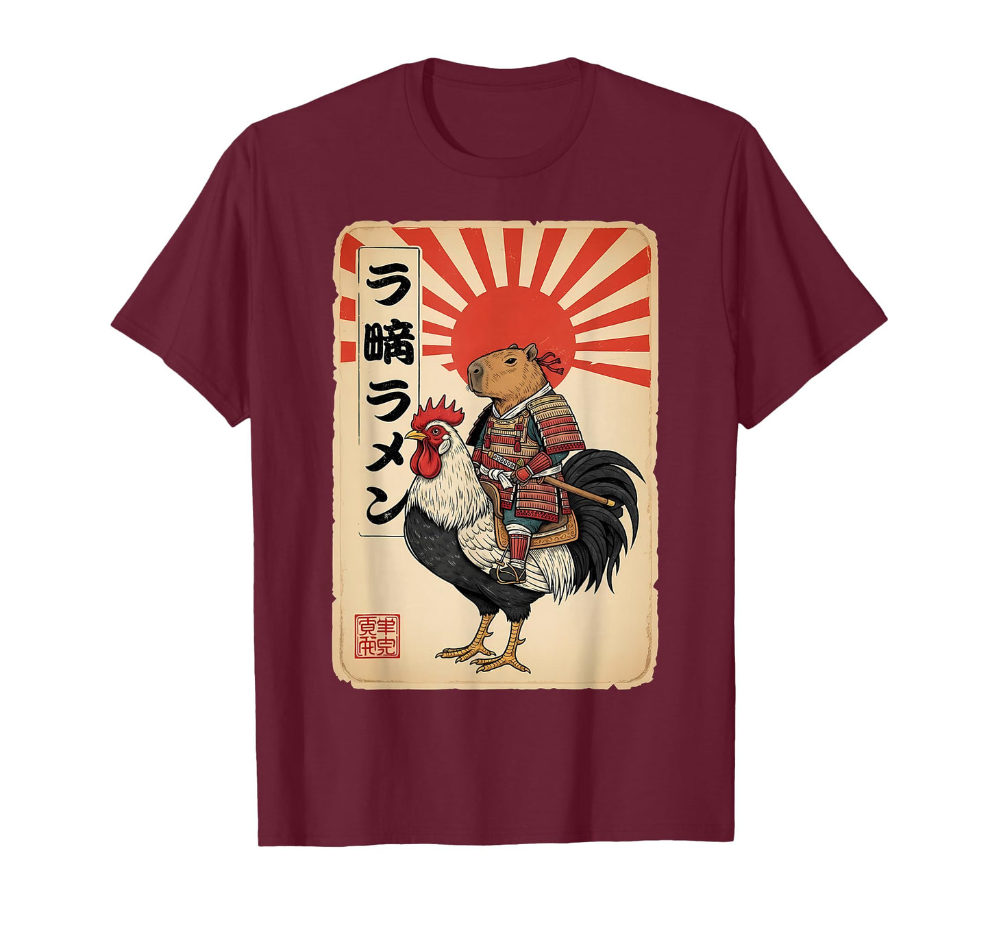 Vintage Japanese Samurai Capybara Rooster Chicken Anime T-Shirt