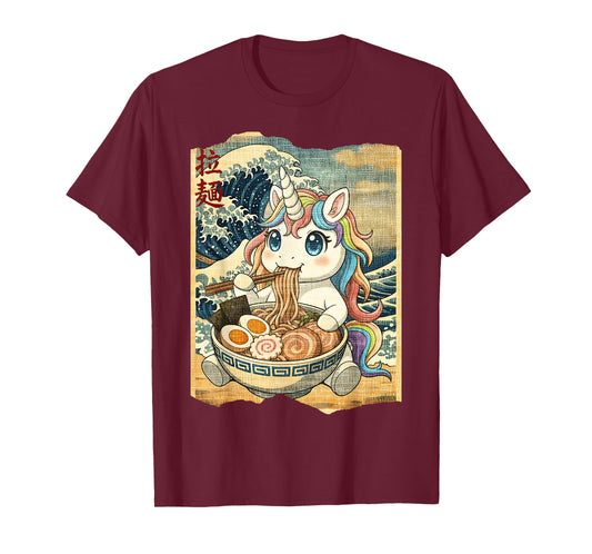 Funny Kawaii Unicorn Ramen Noodle Bowl Japanese Wave T-Shirt
