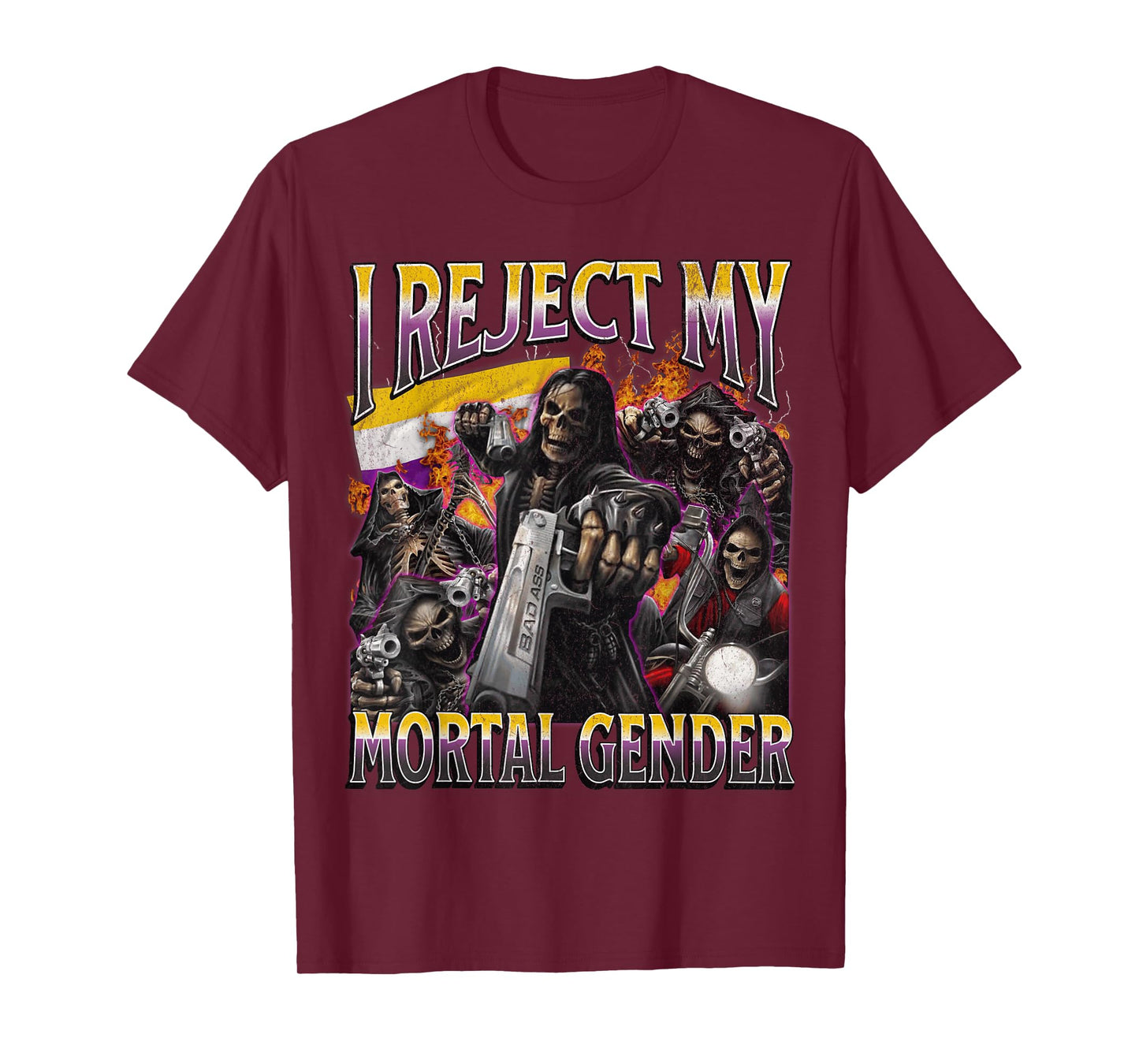 I Reject My Mortal Gender Funny Nonbinary Hard Skeleton Meme T-Shirt
