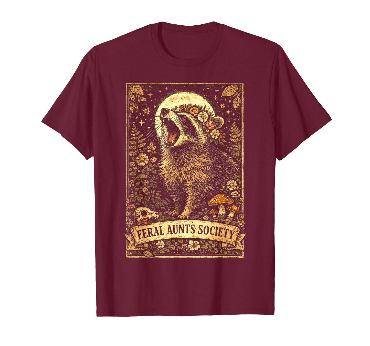Feral Aunts Society Funny Raccoon Floral Vintage Graphic T-Shirt