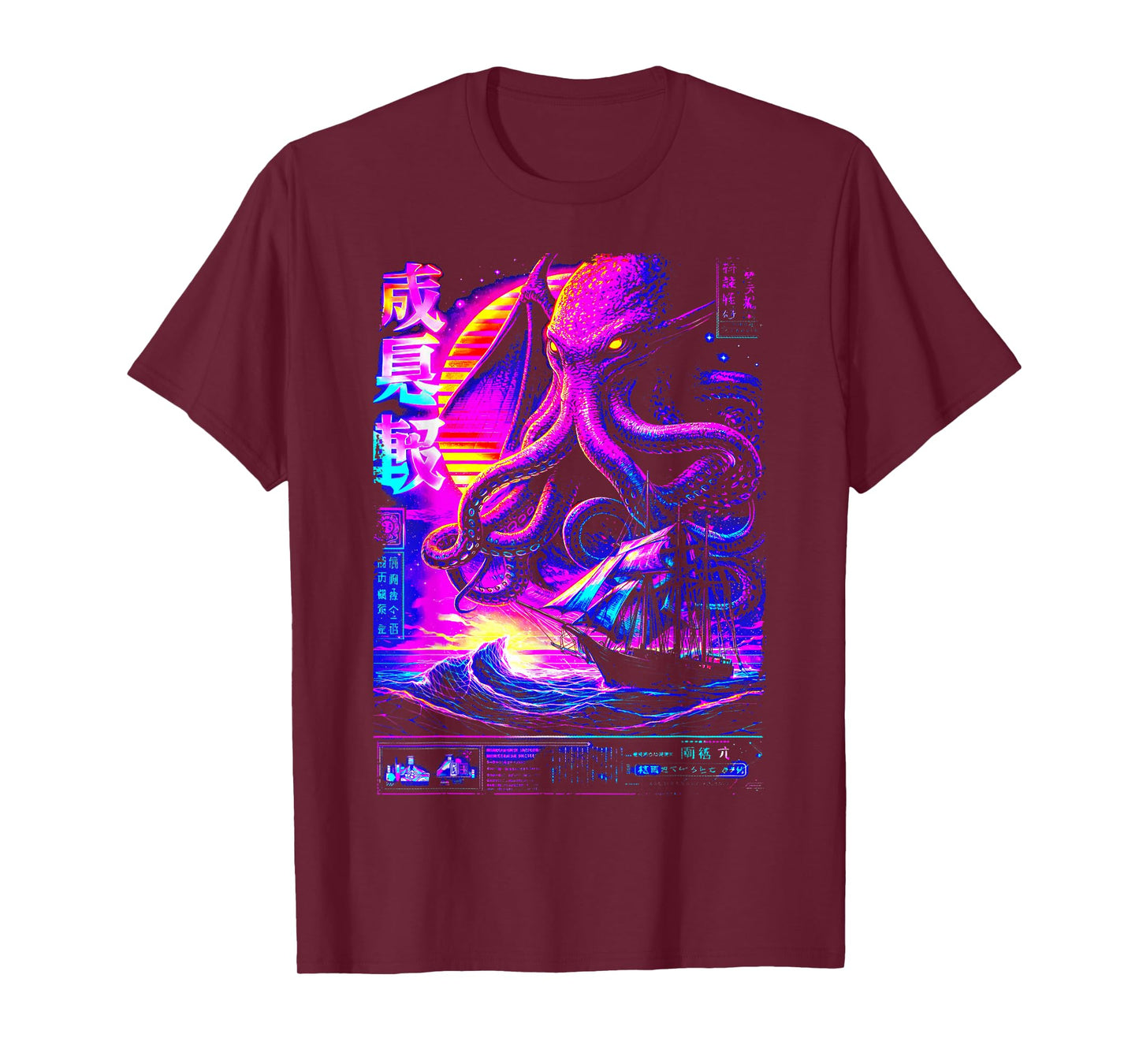 Cthulhu Kraken Synthwave Japanese Sea Monster T-Shirt