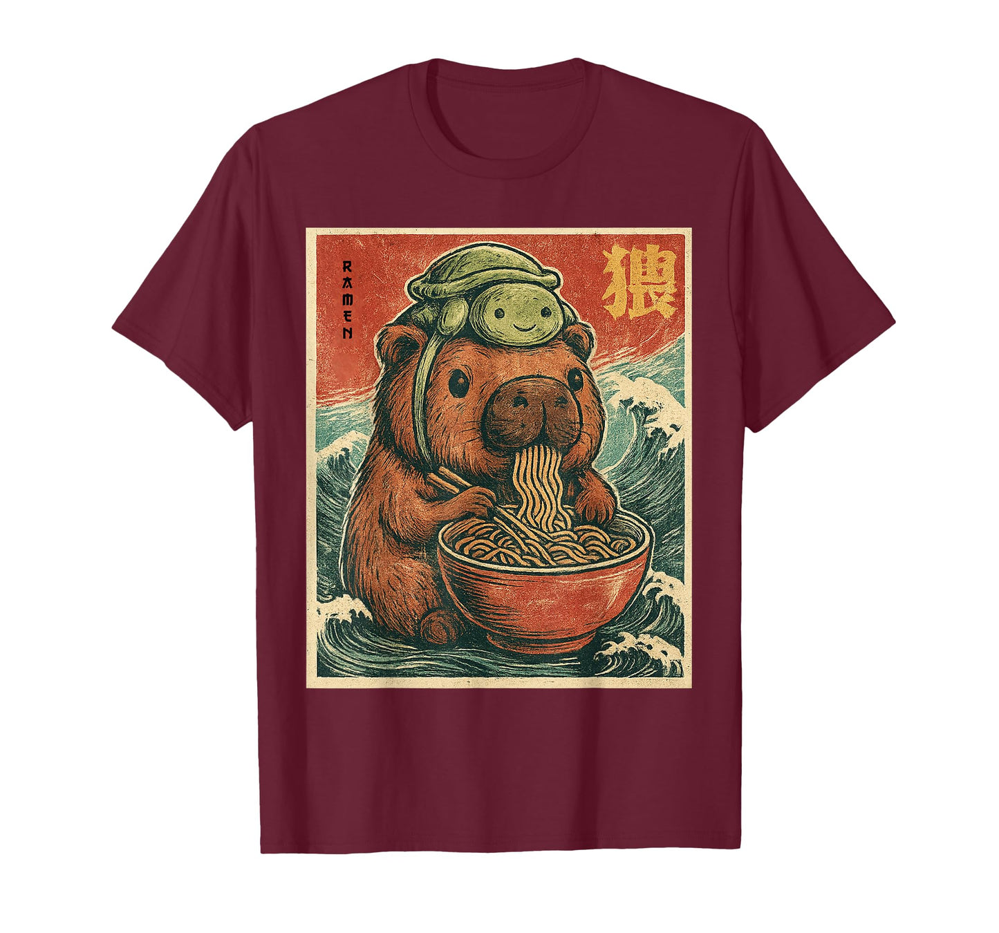 Cute Capybara and Turtle Backpack Ramen Kawaii Capybara Kids T-Shirt