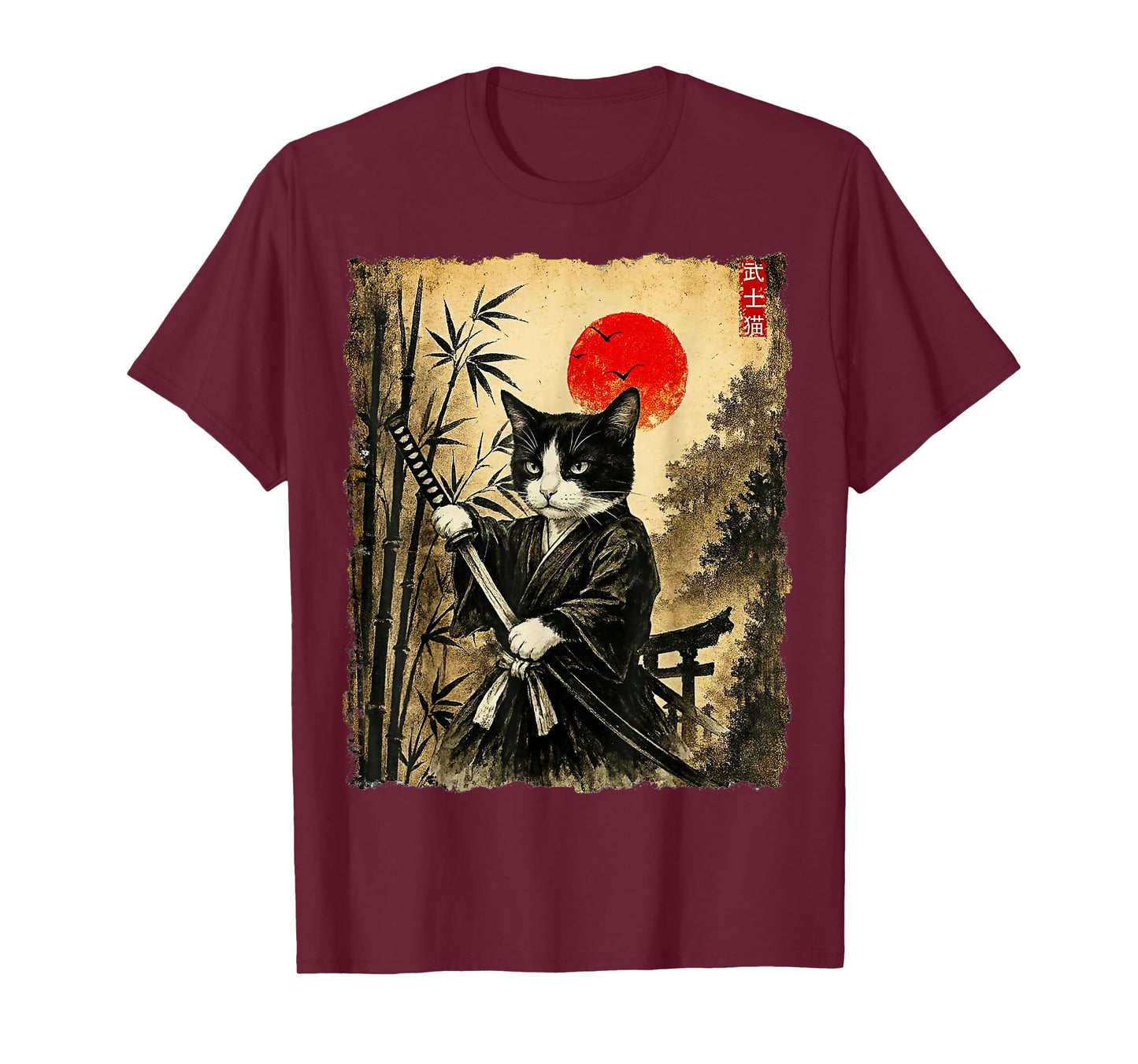 Samurai Tuxedo Cat Japanese Art Anime Shirt Mens Kids Boys T-Shirt