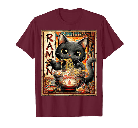 Funny Ramen Cat Noodle Lovers Anime Otaku T-Shirt