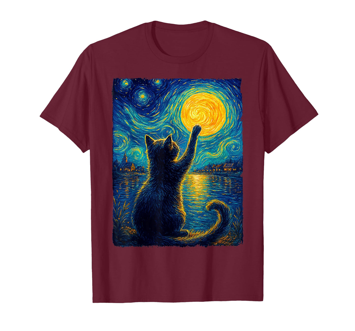 Cat Starry Night Van Gogh For Gift Lover Cat Mom Cat Dad T-Shirt