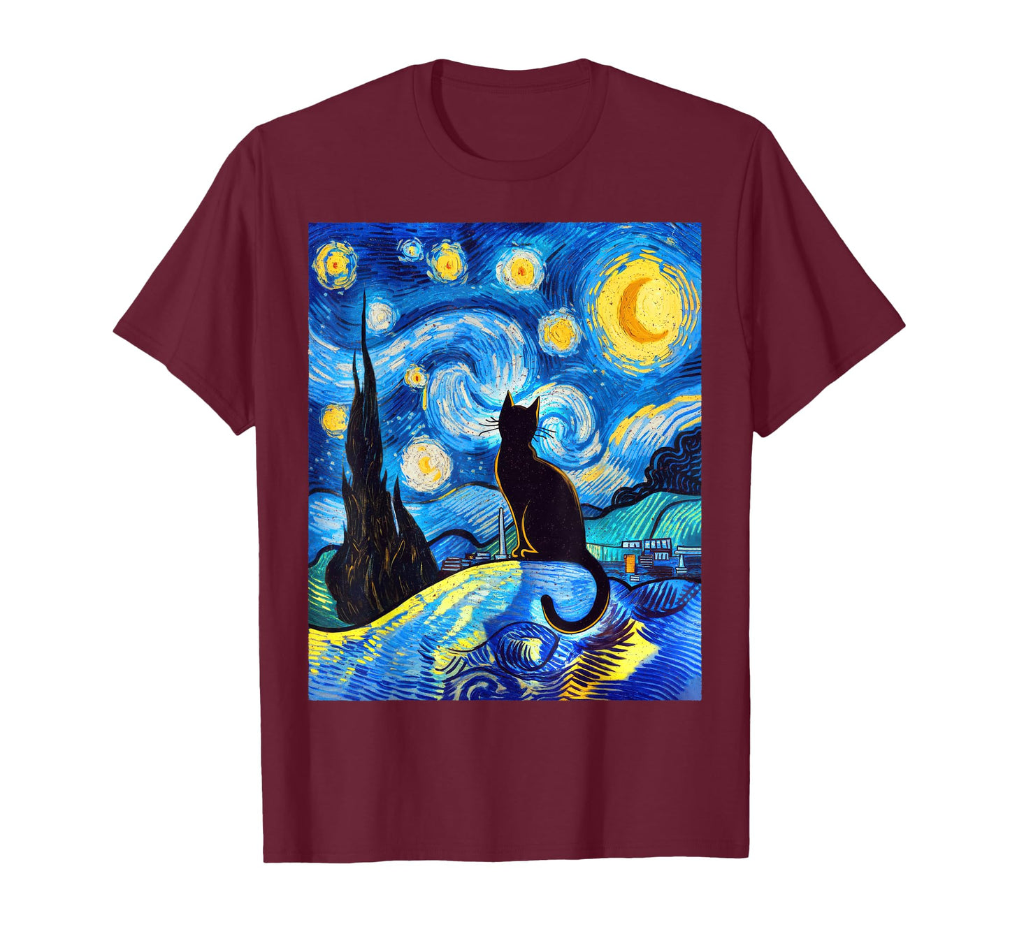 Black Cat on a Starry Night – Cat Lover Funny Van Gogh T-Shirt