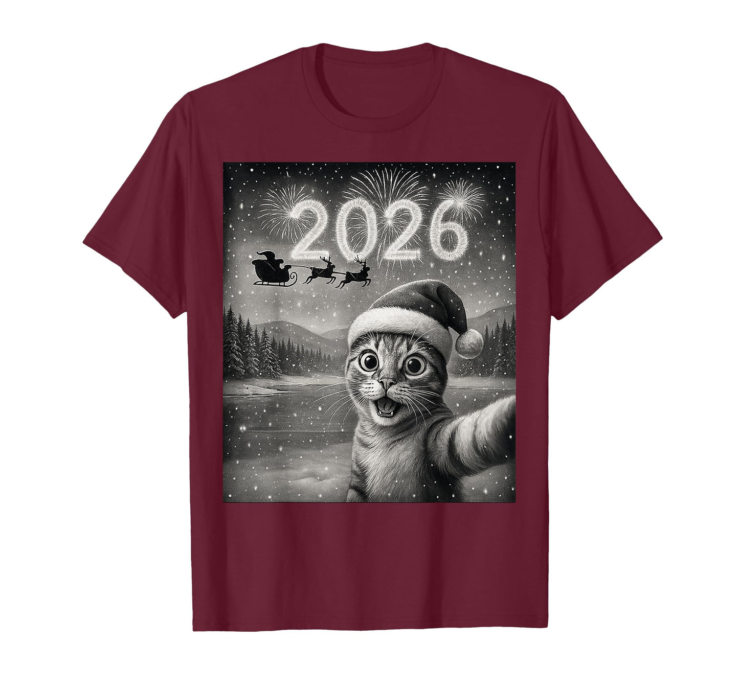 Cat Selfie with 2026 Funny Happy New Year T-Shirt
