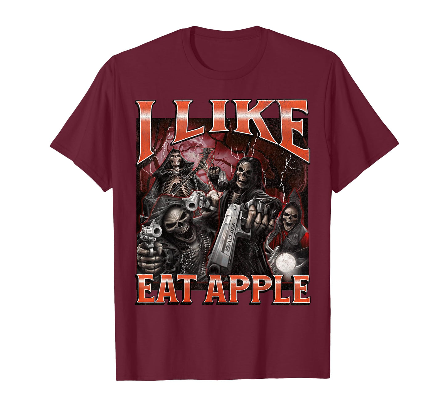 I Like Eat Apple Funny Hard Skeleton Meme Bootleg Graphic T-Shirt