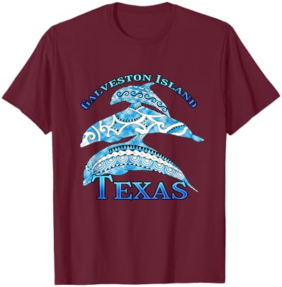 Galveston Island Texas Vacation Tribal Dolphins T-Shirt - T-Shirt | Maroon