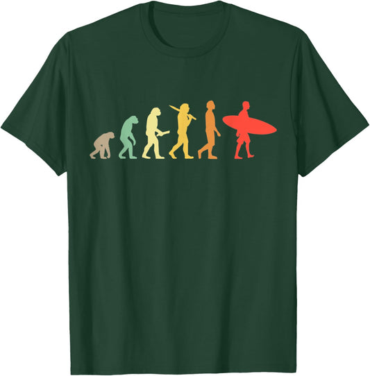 Retro Surfing Evolution Surfers T-Shirt - T-Shirt | Forest