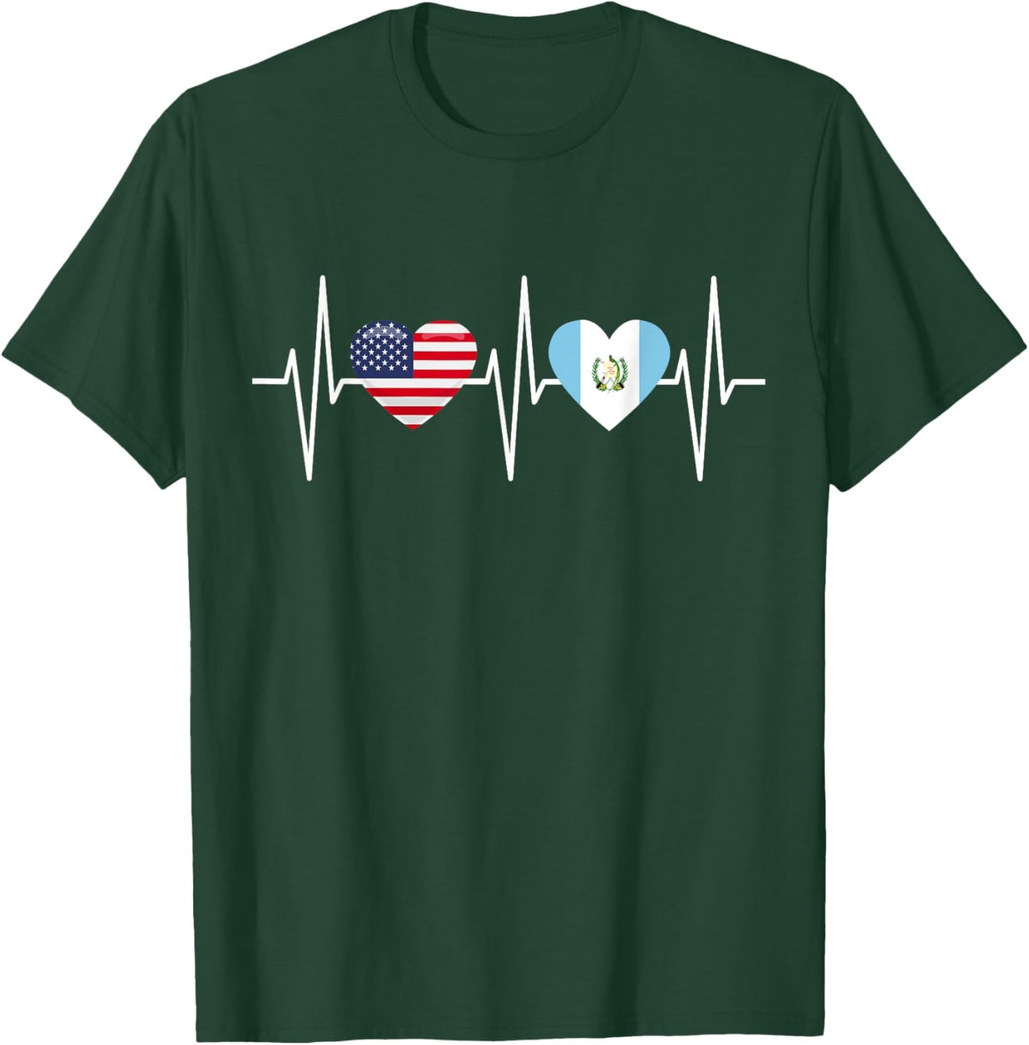 USA Guatemala Shirt Heartbeat America Guatemalan Flag Heart T-Shirt - T-Shirt | Forest