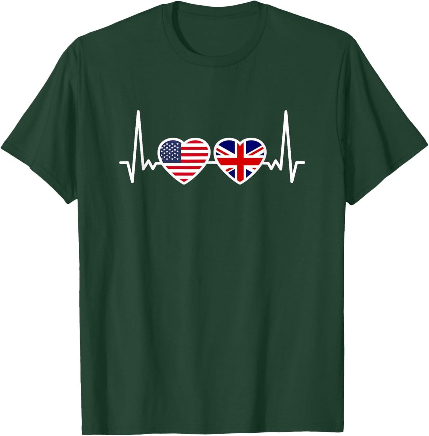 Great Britain USA Heartbeat Flag British Roots American T-Shirt - T-Shirt | Forest