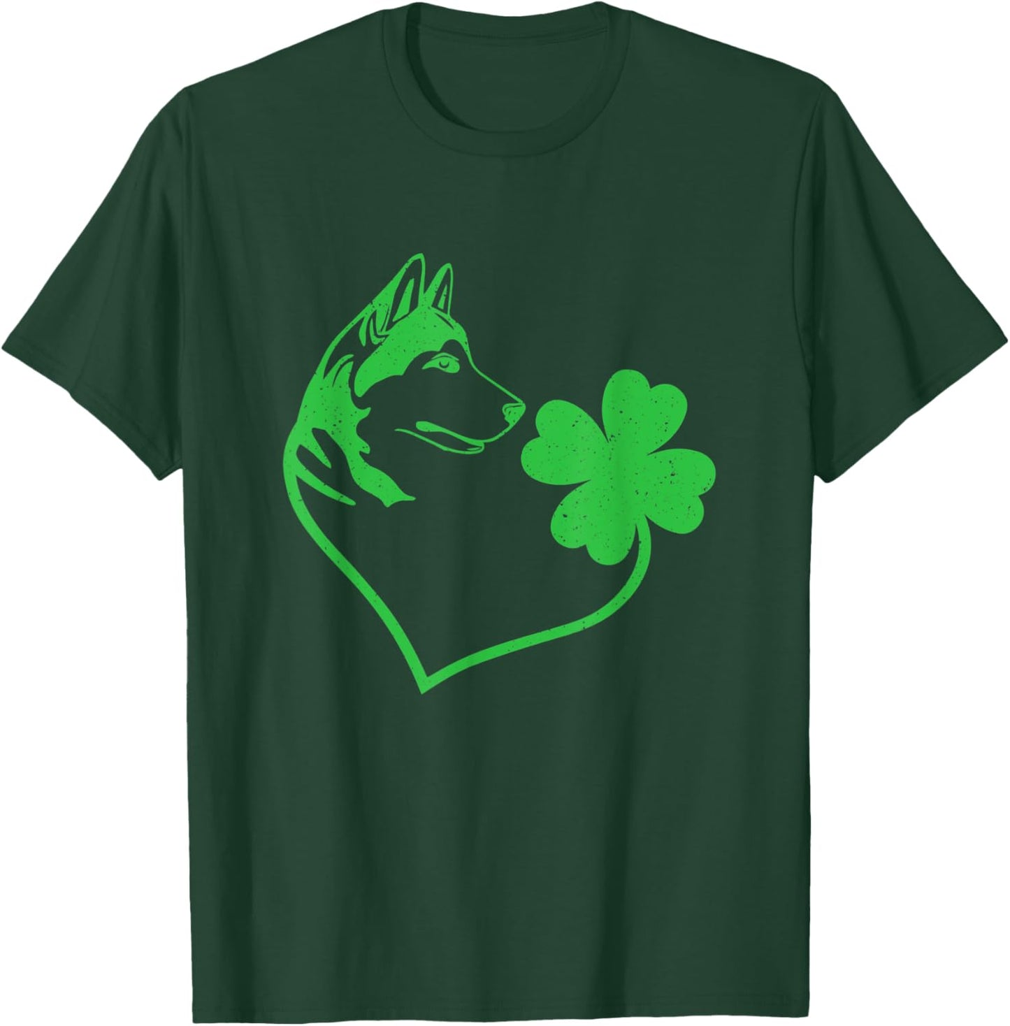 Husky Dog Shamrock Heart Clover Leaf St. Patrick's Day T-Shirt - T-Shirt | Forest