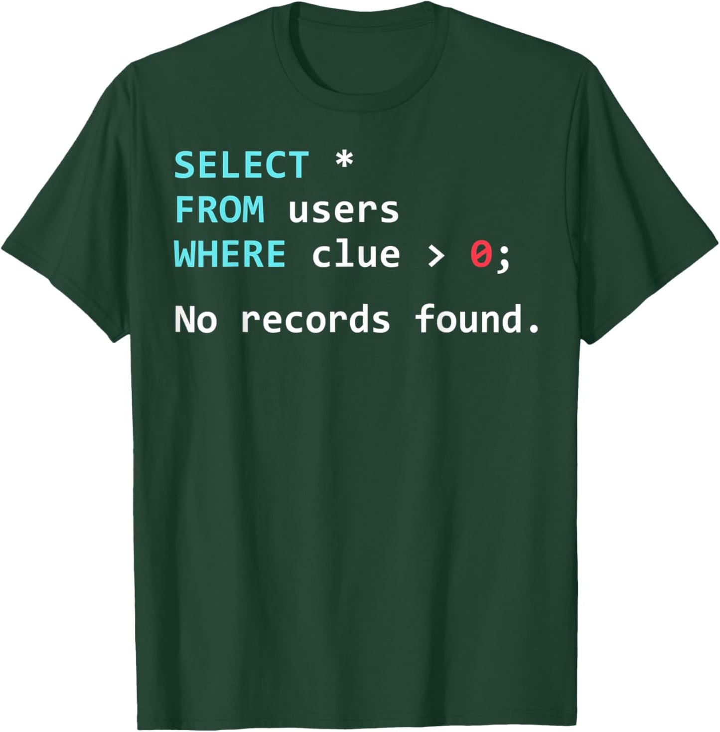 Funny SQL Query Database Programmer SQL Geek T-Shirt - T-Shirt | Forest