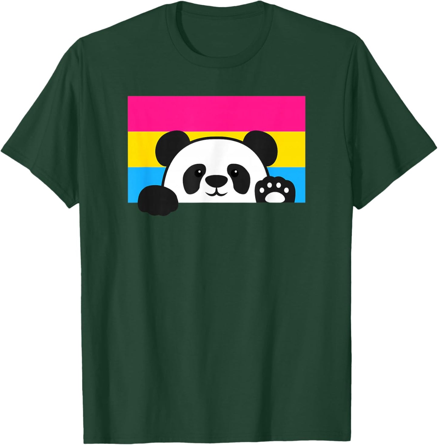 Panda Bear Love Pansexual Pride Flag Aesthetic Cute Cartoon T-Shirt - T-Shirt | Forest