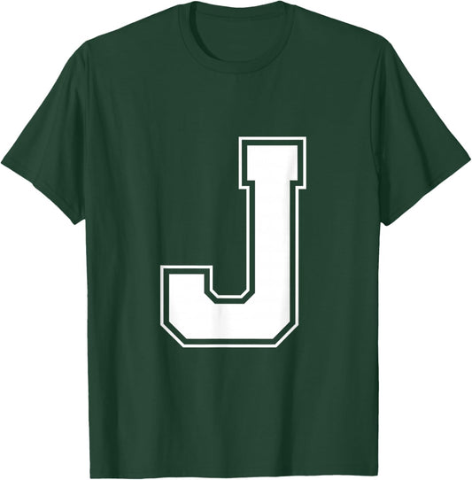 Letter J Big Bold Capital Varsity Alphabet Monogram T-Shirt - T-Shirt | Forest