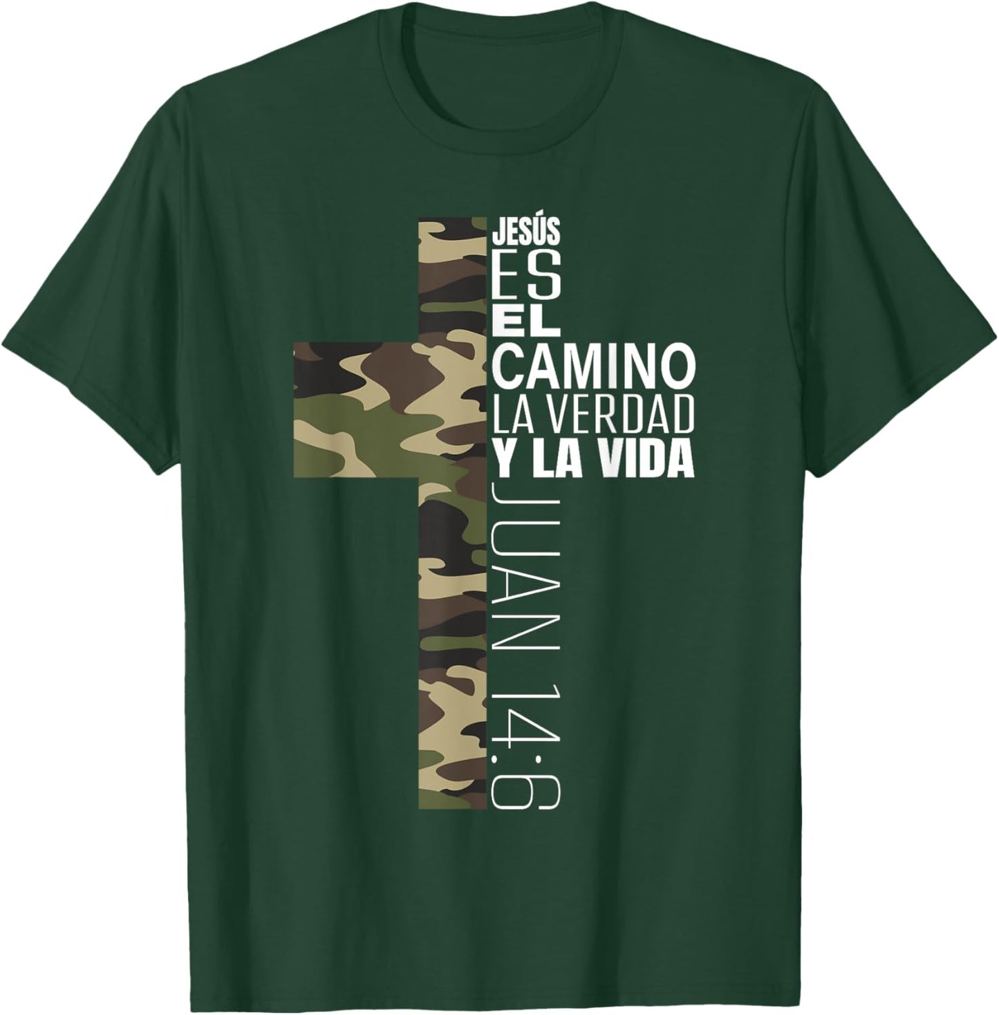 Jesus Christian Spanish Gifts Men Religious Verse Camo Cross T-Shirt - T-Shirt | Forest