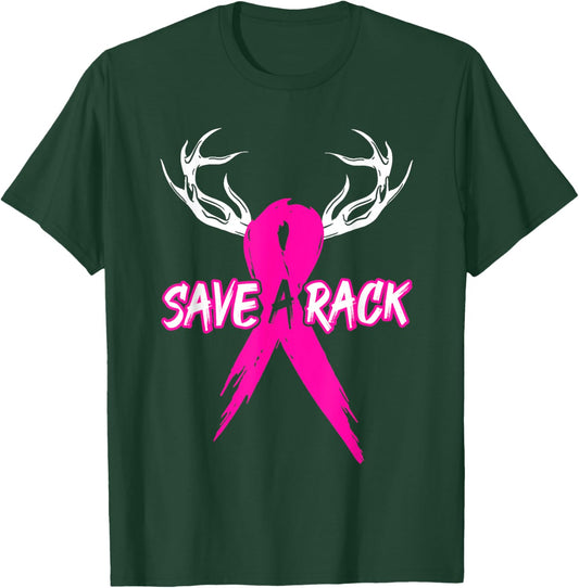 Breast Cancer Awareness Save A Rack Deer Pink Ribbon T-Shirt - T-Shirt | Forest