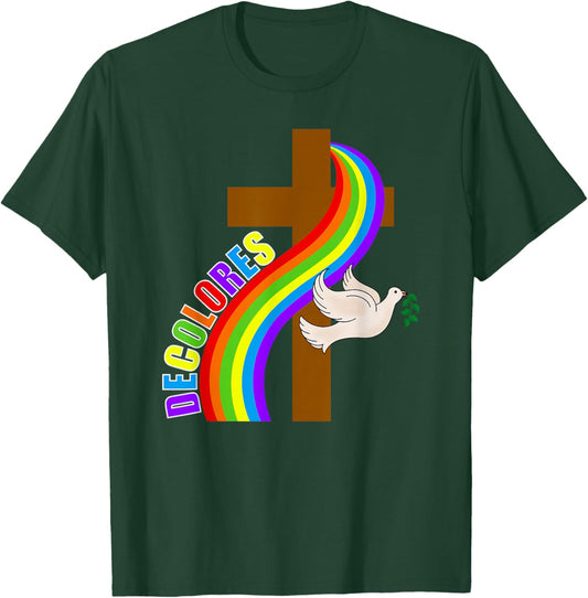 Decolores Cursillo Rainbow Cross with Peace Dove (Dark) T-Shirt - T-Shirt | Forest