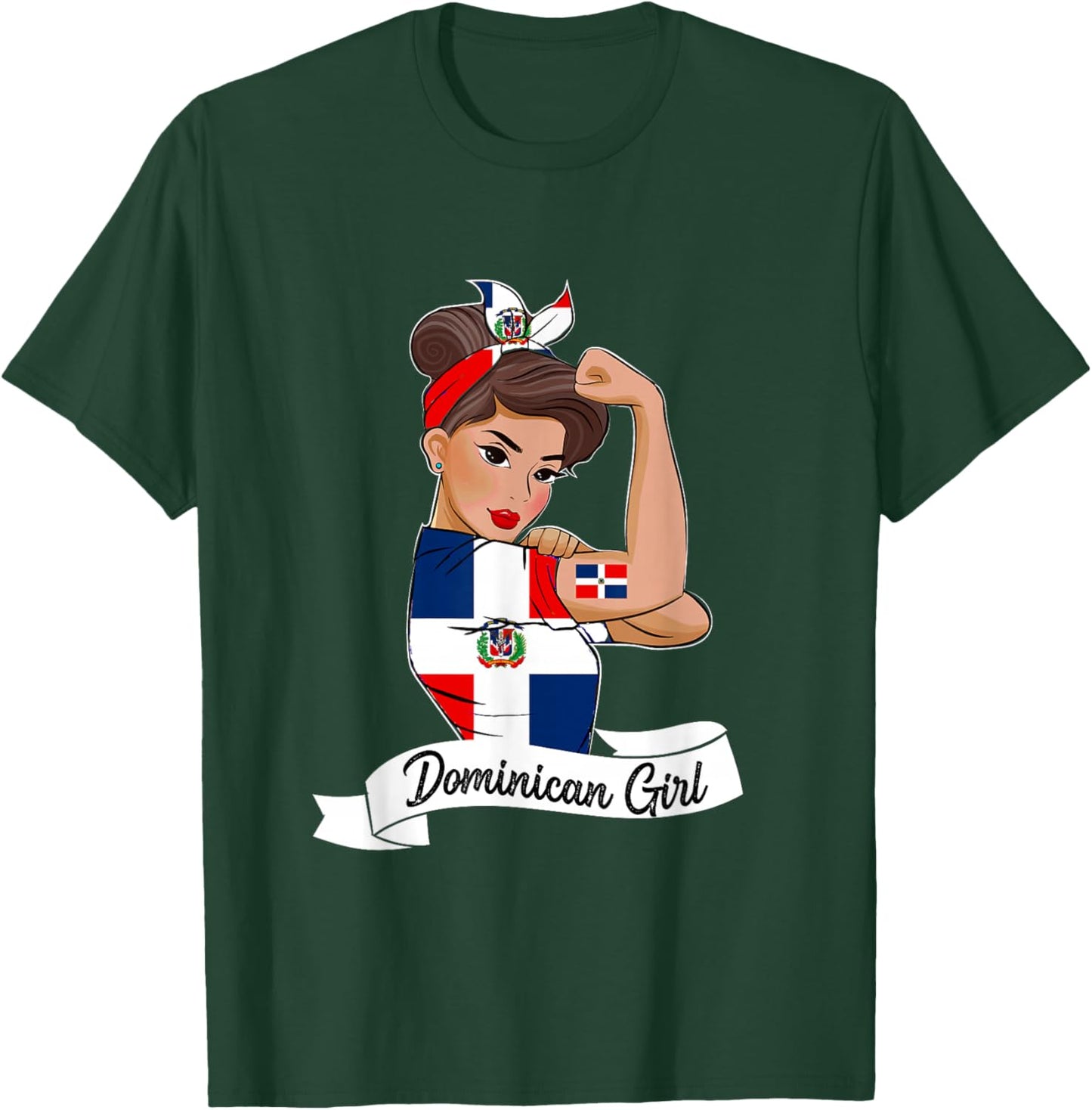 Dominicana Girl Flag RD Dominican Republic Women Pride T-Shirt - T-Shirt | Forest