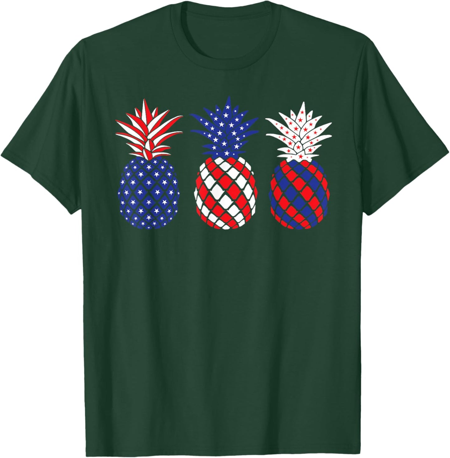 Funny Patriotic Red White & Blue Pineapple Hawaii July 4 Women Men T-Shirt - T-Shirt | Forest