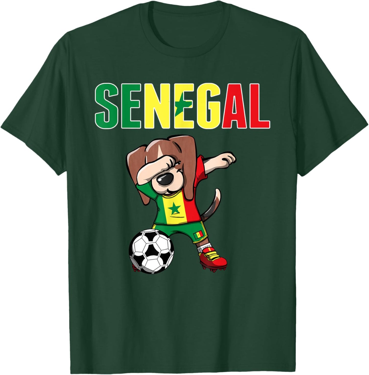 Dabbing Beagle Senegal Soccer Fans Jersey Senegalese Flag T-Shirt - T-Shirt | Forest