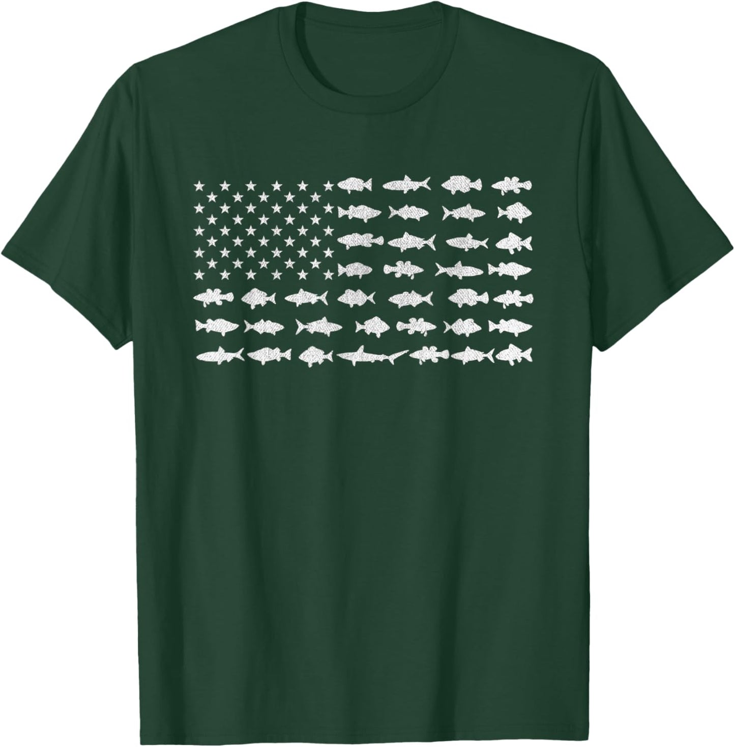 Vintage USA Fish American Flag Shirt Fishing Gifts T-Shirt - T-Shirt | Forest