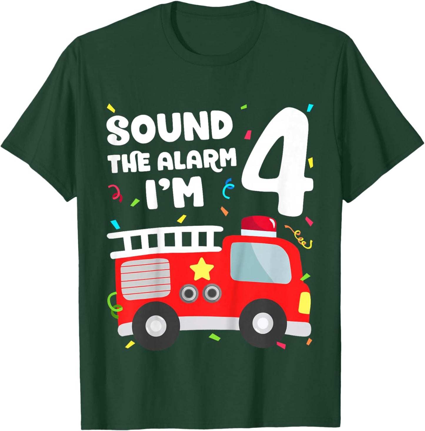 Fire Truck 4th Birthday Toddler Boy Firefighter 4 Year Old T-Shirt - T-Shirt | Forest