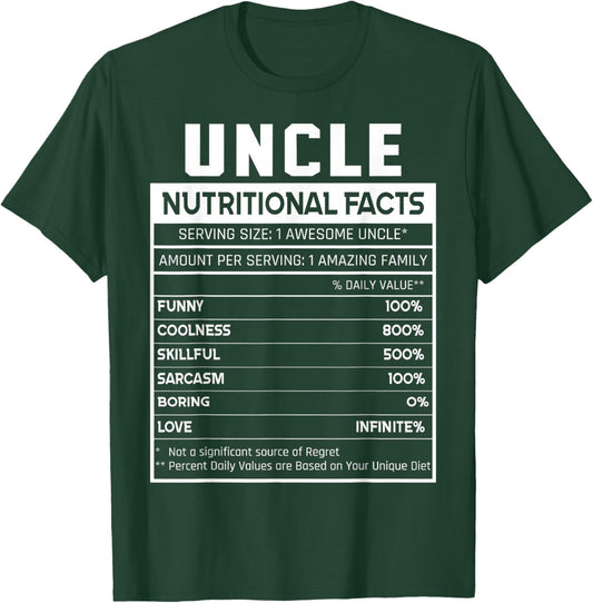 Uncle Nutritional Facts Funny Uncle Niece Nephew Love T-Shirt - T-Shirt | Forest