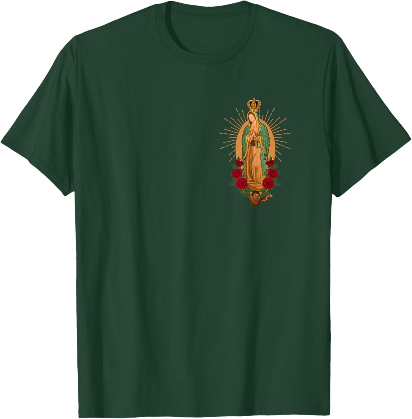 Our Lady Virgen De Guadalupe Virgin Mary Linda Floral Pocket Small T-Shirt - T-Shirt | Forest