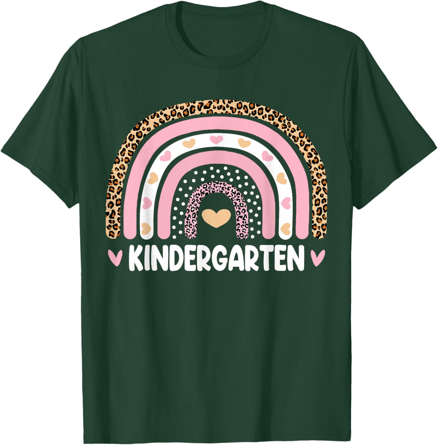 Leopard Rainbow Kindergarten Teachers Funny Back To School Women Girls Kids T-Shirt - T-Shirt | Forest