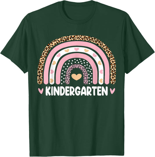 Leopard Rainbow Kindergarten Teachers Funny Back To School Women Girls Kids T-Shirt - T-Shirt | Forest