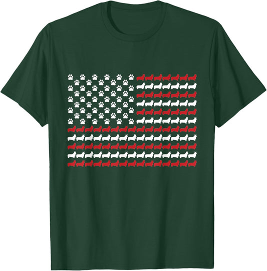 Corgi 4th of July Dog Paw Print American Flag T-Shirt - T-Shirt | Forest