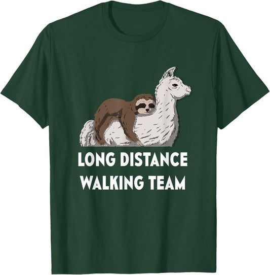 Funny Sloth Long Distance Walking Team With Llama Lazy Cute T-Shirt - T-Shirt | Forest
